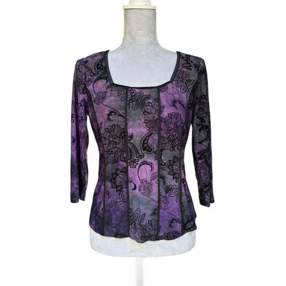SAMI & JO Womens Burnout Velvet Goth Purple Black Corset Mesh Top Size M - Picture 1 of 6